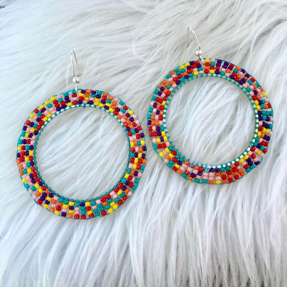 Multicolor Beaded Hoop Earrings